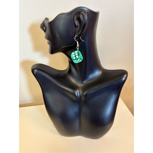 Green Dice Statement Earrings - Picture 2 of 4